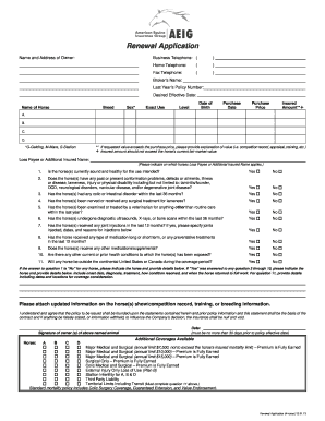 Horse Insurance Renewal Application