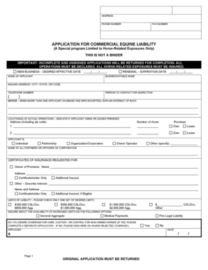 Commercial Equine Liability Application