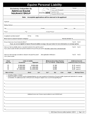 Equine Personal Liability Insurance Application