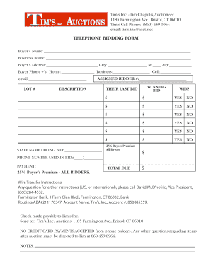 Telephone Bidding Form