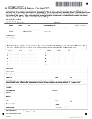 Hotel/Motel Income & Expense Report (Tax Year 2017)