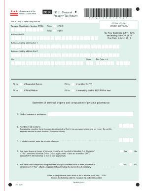 District of Columbia Personal Property Tax Return