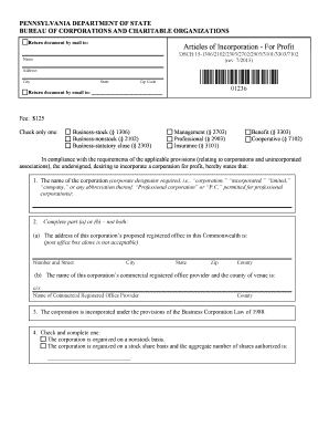 Pennsylvania Articles of Incorporation