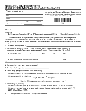 Pennsylvania Amendment-Domestic Business Corporation