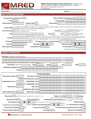 MRED Attached Single Family Listing Form