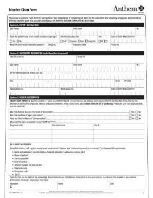 Anthem Blue Cross Member Claim Form