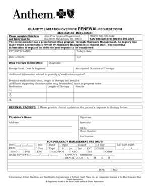 Quantity Limitation Override Renewal Request Form