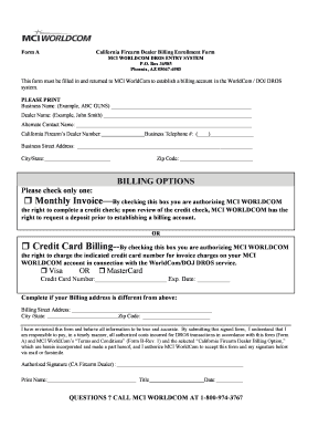 California Firearm Dealer Billing Enrollment Form