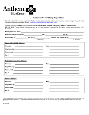 Institutional Provider Change Request Form