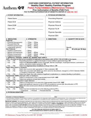 Prior Authorization of Benefits Form for PPI Maintenance Therapy