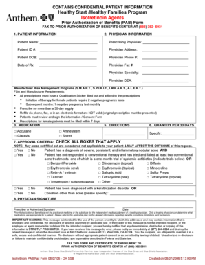 Isotretinoin Prior Authorization of Benefits Form