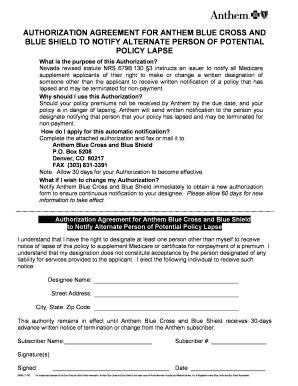 Authorization Agreement for Anthem Blue Cross and Blue Shield