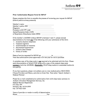 Prior Authorization Request Form for BiPAP