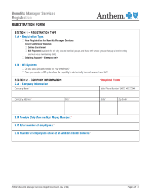 Benefits Manager Services Registration Form