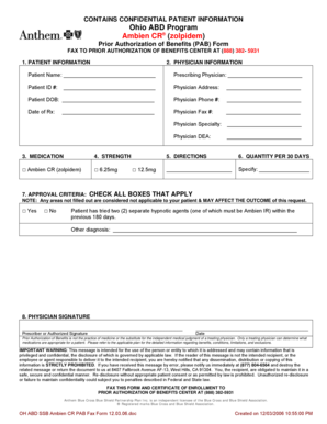 Ohio Ambien CR Prior Authorization Form