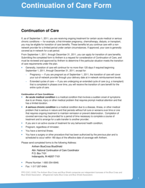 Continuation of Care Form