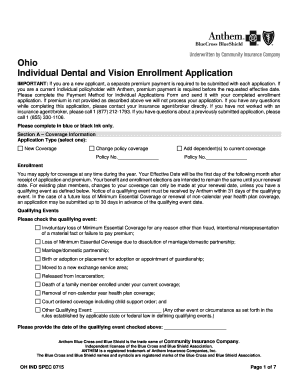 Ohio Individual Dental and Vision Enrollment Application