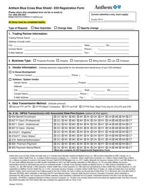 Anthem Blue Cross Blue Shield EDI Registration Form