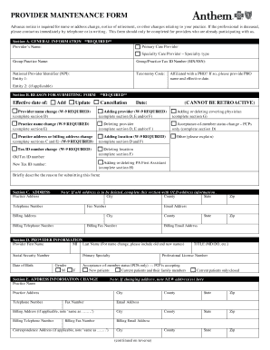 Anthem Blue Cross Provider Office Location Update Form