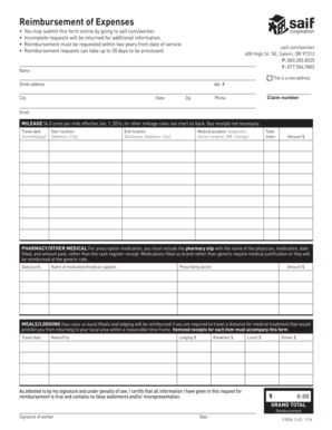 Worker's Compensation Expense Reimbursement Form