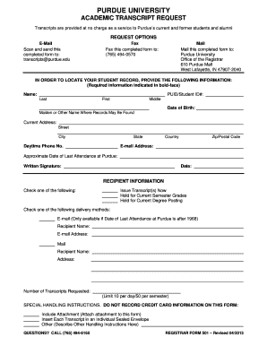 Purdue University Academic Transcript Request