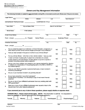 US Small Business Administration Owner Information Form