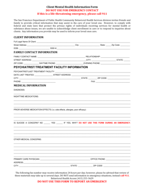 Client Mental Health Information Form