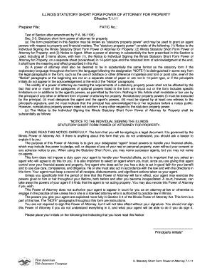Illinois Statutory Short Form Power of Attorney for Property