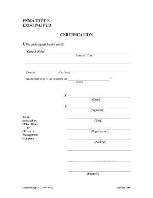 FNMA Type E Existing PUD Certification