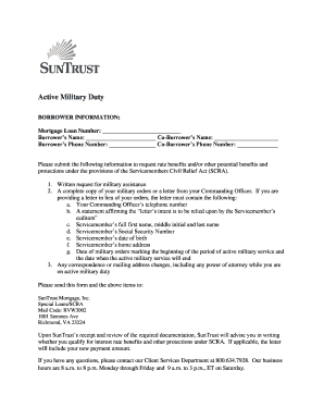 Military Duty SCRA Benefits Request Form