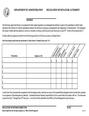 Delegation of Signature Authority Form
