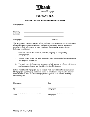 Loan Escrow Waiver Agreement