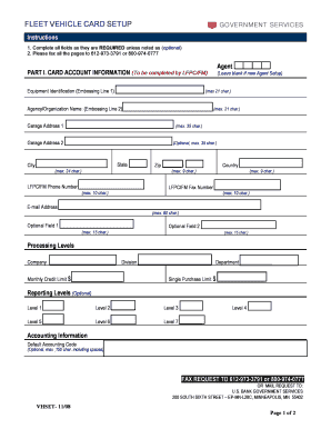 Fleet Vehicle Card Setup Form