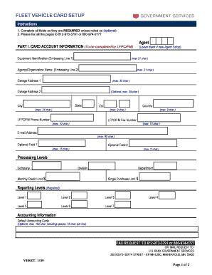 Fleet Vehicle Card Setup Form