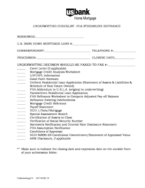 FHA Streamline Refinance Underwriting Checklist