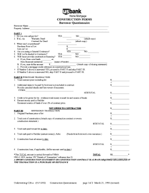 Construction Perms Borrower Questionnaire