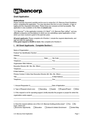 U.S. Bancorp Grant Application