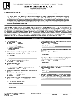 Texas Seller's Disclosure Notice