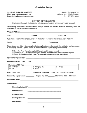 Austin MLS Property Listing Form