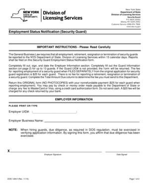 Employment Status Notification Security Guard