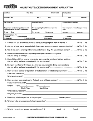 Outback Steakhouse Hourly Employment Application