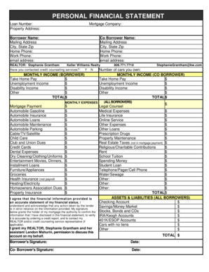 Personal Financial Statement for Mortgage Application