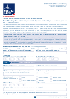 Entertainer Visitor Visa Application Form VAF1K