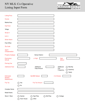 NY MLS Co-Operative Listing Input Form