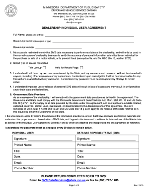 Minnesota Dealership Individual User Agreement