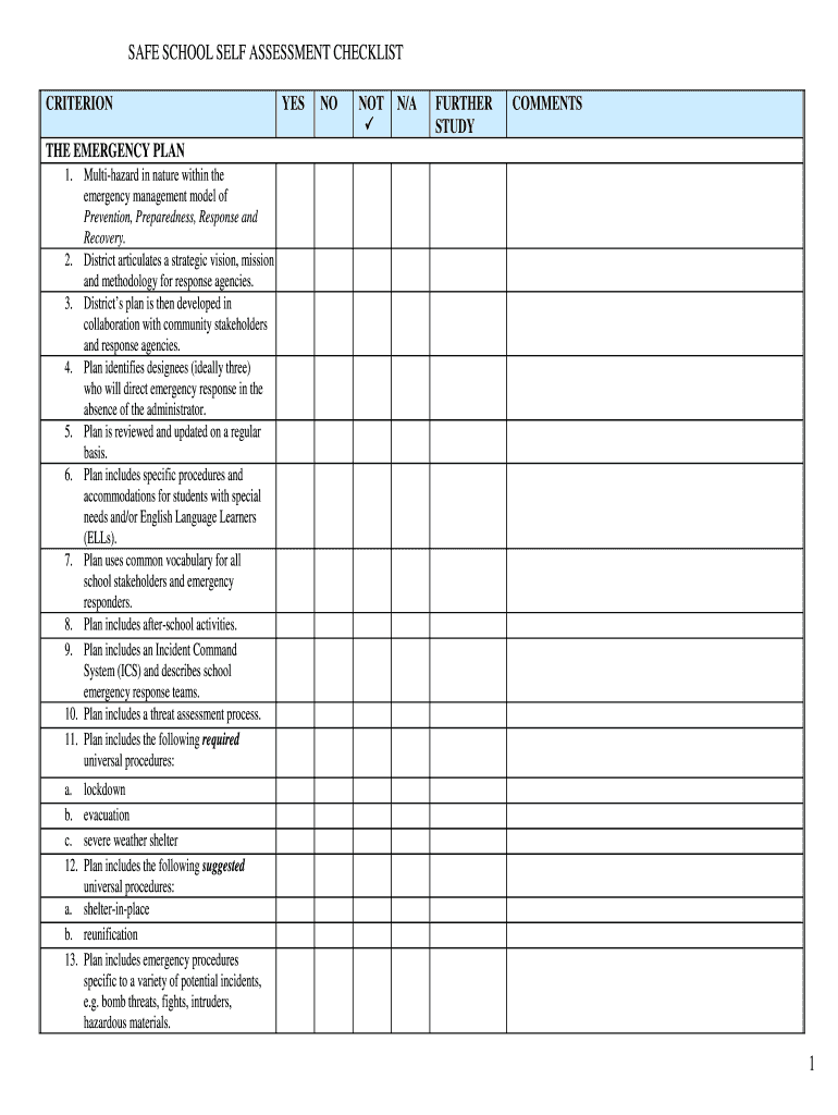 Fillable Online dps mn SAFE SCHOOL SELF ASSESSMENT CHECKLIST - Pages ...