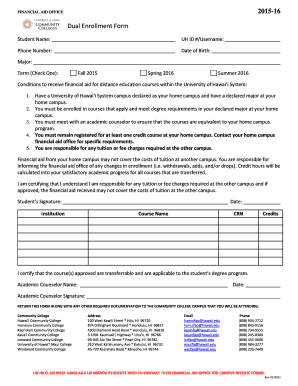 Dual Enrollment Financial Aid Form
