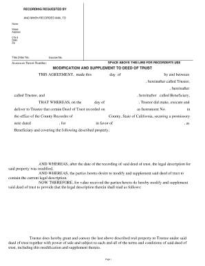 Modification and Supplement to Deed of Trust