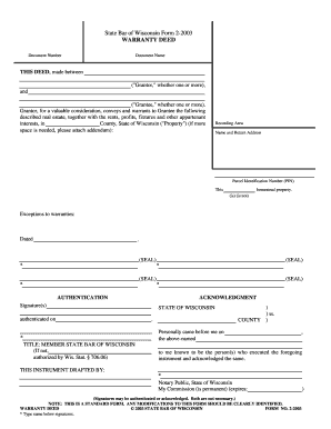 Wisconsin Warranty Deed Form 2-2003