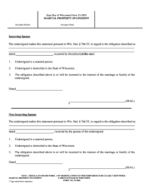 Wisconsin Marital Property Statement
